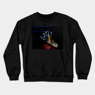 Digital collage, special processing. Hand laying on some wet surface. Psychedelic. Yellow liquid in it. Crewneck Sweatshirt